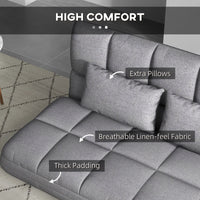 51" Folding Floor Sofa, Foldable 2-Seater Lazy Sofa Sleeper Bed, Adjustable Linen Floor Couch with 9-position Backrest, 2 Pillows and Wide Seat for Living Room, Grey