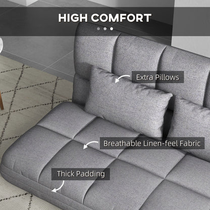 51" Folding Floor Sofa, Foldable 2-Seater Lazy Sofa Sleeper Bed, Adjustable Linen Floor Couch with 9-position Backrest, 2 Pillows and Wide Seat for Living Room, Grey