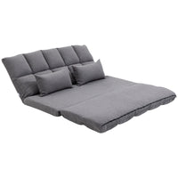 51" Folding Floor Sofa, Foldable 2-Seater Lazy Sofa Sleeper Bed, Adjustable Linen Floor Couch with 9-position Backrest, 2 Pillows and Wide Seat for Living Room, Grey