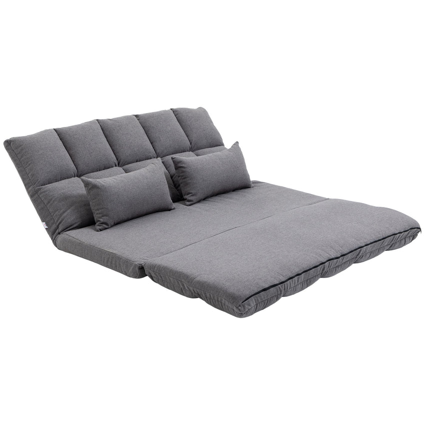 51" Folding Floor Sofa, Foldable 2-Seater Lazy Sofa Sleeper Bed, Adjustable Linen Floor Couch with 9-position Backrest, 2 Pillows and Wide Seat for Living Room, Grey