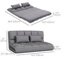 51" Folding Floor Sofa, Foldable 2-Seater Lazy Sofa Sleeper Bed, Adjustable Linen Floor Couch with 9-position Backrest, 2 Pillows and Wide Seat for Living Room, Grey