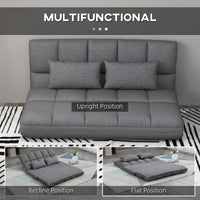 51" Folding Floor Sofa, Foldable 2-Seater Lazy Sofa Sleeper Bed, Adjustable Linen Floor Couch with 9-position Backrest, 2 Pillows and Wide Seat for Living Room, Grey