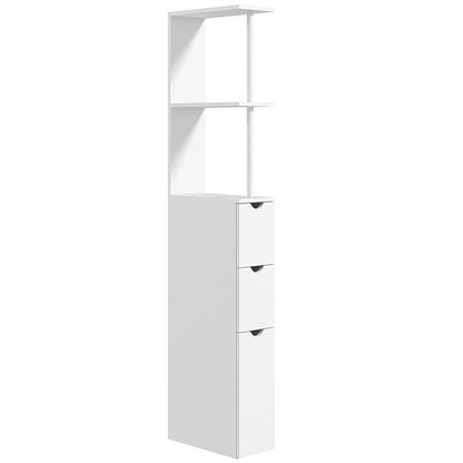 Tall Bathroom Storage Cabinet, Narrow Bathroom Cabinet with Drawers and Open Shelves for Small Spaces, White