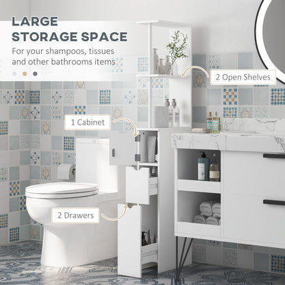 Tall Bathroom Storage Cabinet, Narrow Bathroom Cabinet with Drawers and Open Shelves for Small Spaces, White