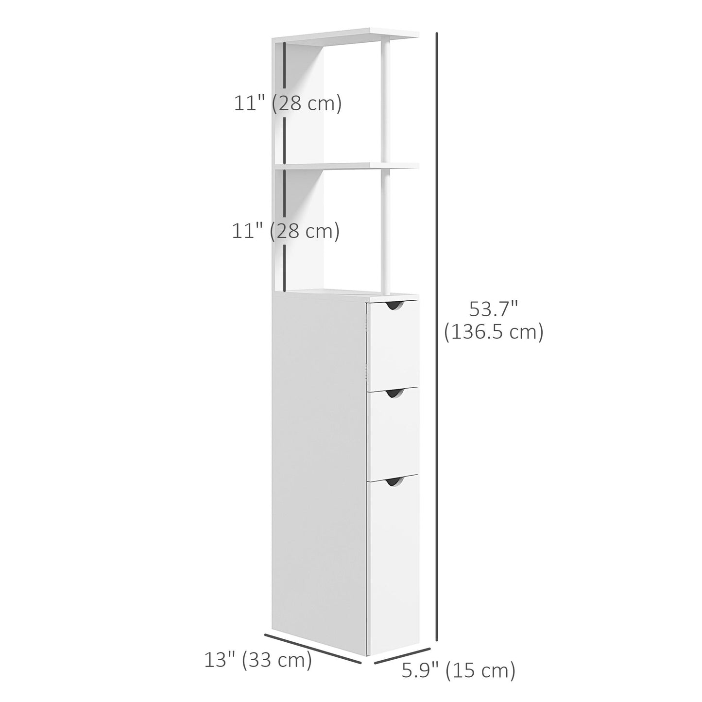 Tall Bathroom Storage Cabinet, Narrow Bathroom Cabinet with Drawers and Open Shelves for Small Spaces, White