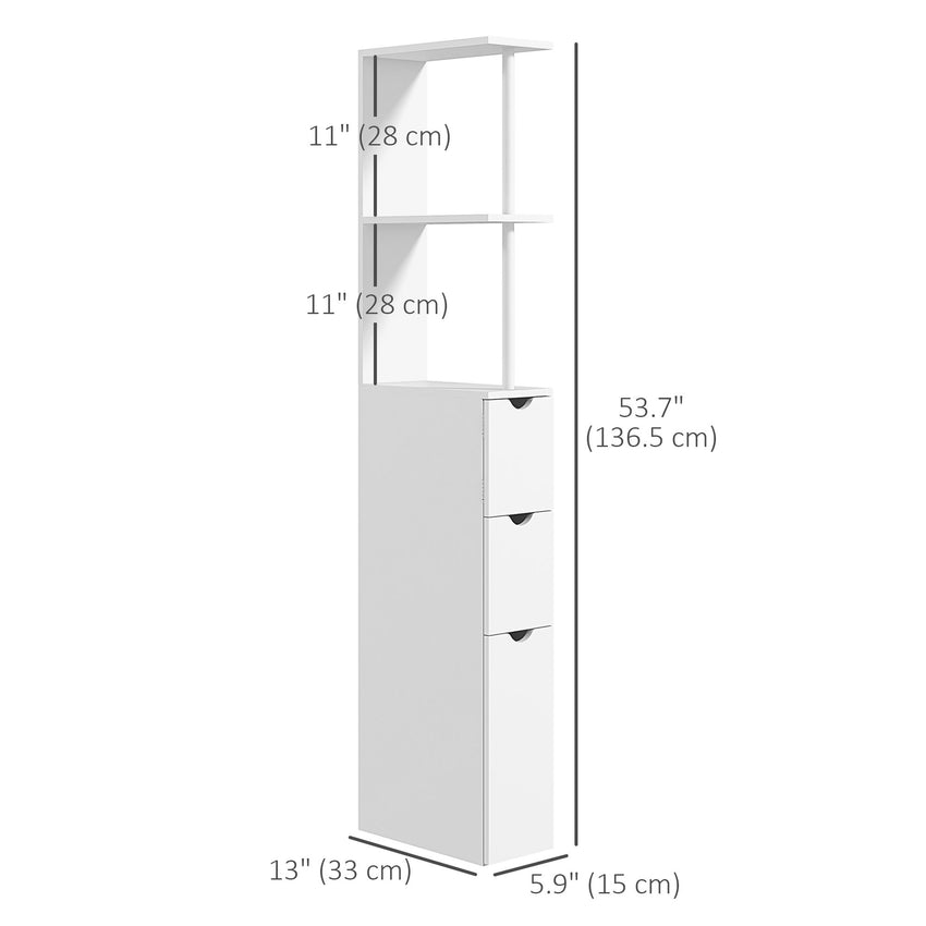 Tall Bathroom Storage Cabinet, Narrow Bathroom Cabinet with Drawers and Open Shelves for Small Spaces, White