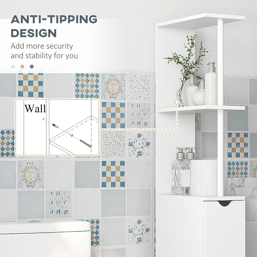 Tall Bathroom Storage Cabinet, Narrow Bathroom Cabinet with Drawers and Open Shelves for Small Spaces, White