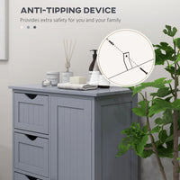 Bathroom Storage Cabinet, Floor Cabinet with Adjustable Shelf and 4 Drawers, Side Cabinet for Washroom, Grey