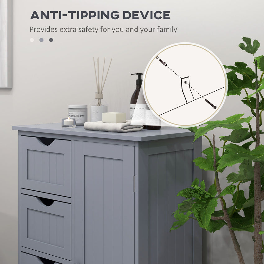 Bathroom Storage Cabinet, Floor Cabinet with Adjustable Shelf and 4 Drawers, Side Cabinet for Washroom, Grey