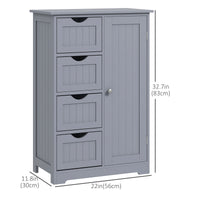 Bathroom Storage Cabinet, Floor Cabinet with Adjustable Shelf and 4 Drawers, Side Cabinet for Washroom, Grey