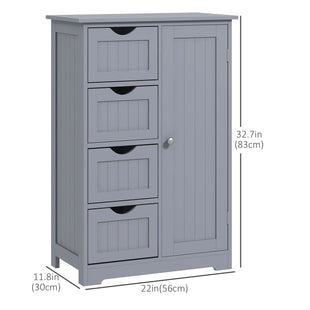 Bathroom Storage Cabinet, Floor Cabinet with Adjustable Shelf and 4 Drawers, Side Cabinet for Washroom, Grey