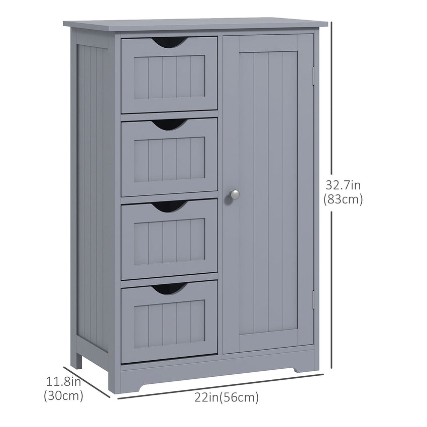 Bathroom Storage Cabinet, Floor Cabinet with Adjustable Shelf and 4 Drawers, Side Cabinet for Washroom, Grey