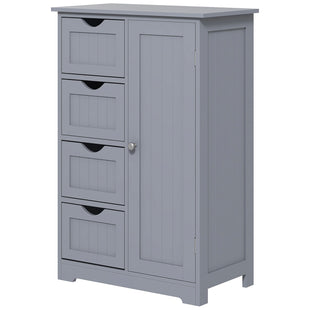 Bathroom Storage Cabinet, Floor Cabinet with Adjustable Shelf and 4 Drawers, Side Cabinet for Washroom, Grey