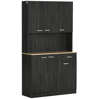 71" Kitchen Buffet with Hutch, Freestanding Kitchen Cabinet with Doors, Drawers, Microwave Counter, Black