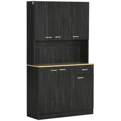 71" Kitchen Buffet with Hutch, Freestanding Kitchen Cabinet with Doors, Drawers, Microwave Counter, Black