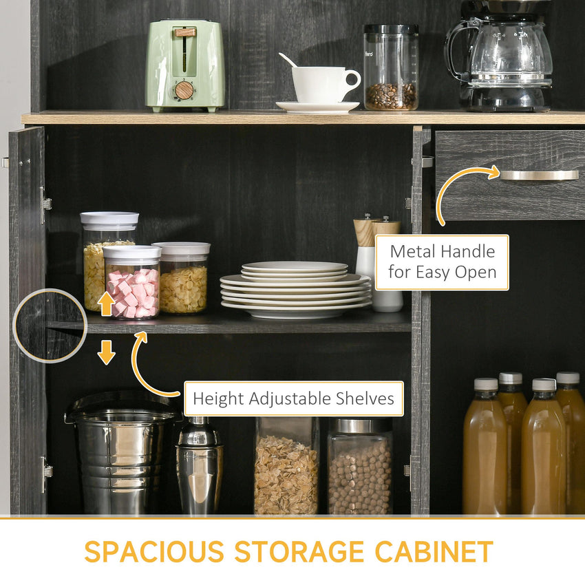 71" Kitchen Buffet with Hutch, Freestanding Kitchen Cabinet with Doors, Drawers, Microwave Counter, Black