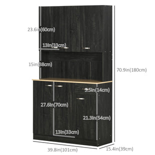 71" Kitchen Buffet with Hutch, Freestanding Kitchen Cabinet with Doors, Drawers, Microwave Counter, Black