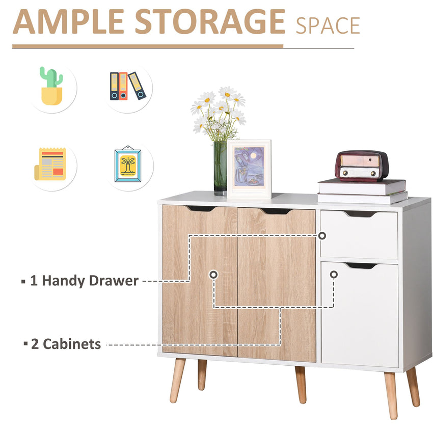 35" Sideboard Storage Cabinet with Drawer, White and Nature Wood