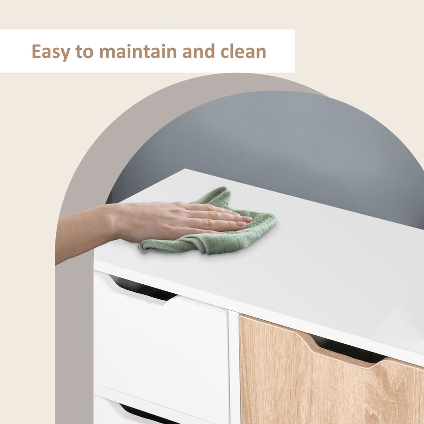 35" Sideboard Storage Cabinet with Drawer, White and Nature Wood