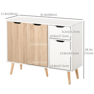 35" Sideboard Storage Cabinet with Drawer, White and Nature Wood