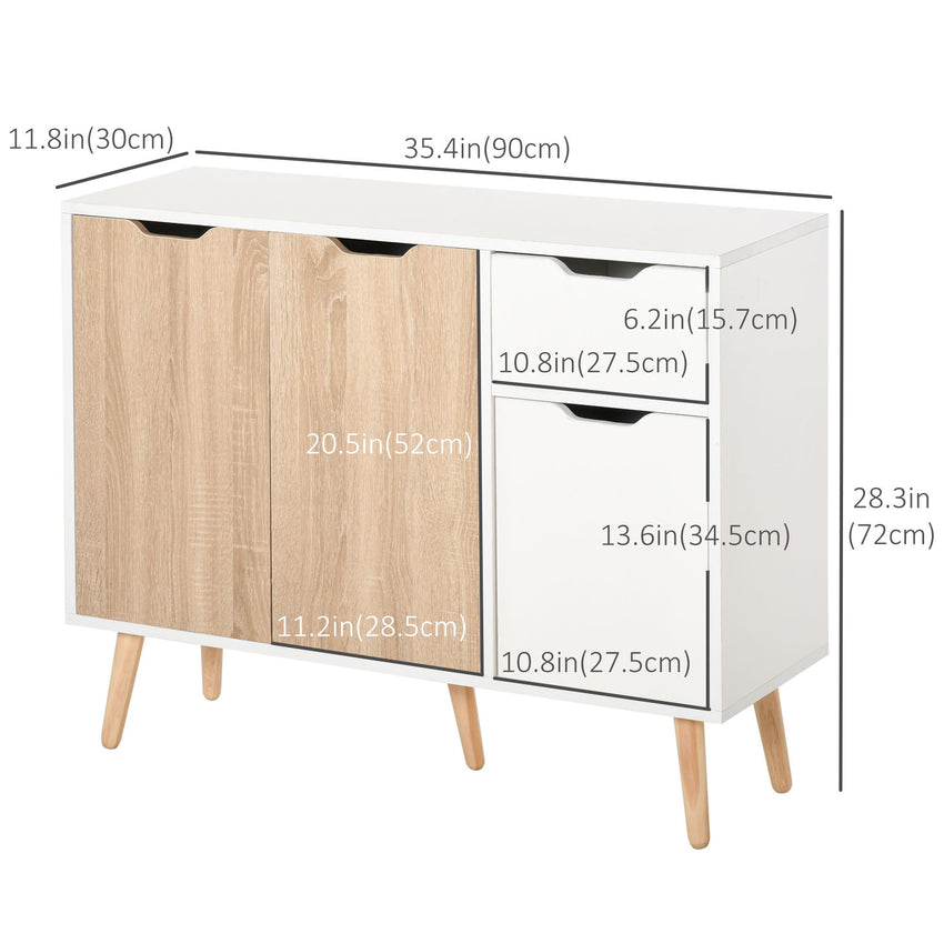 35" Sideboard Storage Cabinet with Drawer, White and Nature Wood