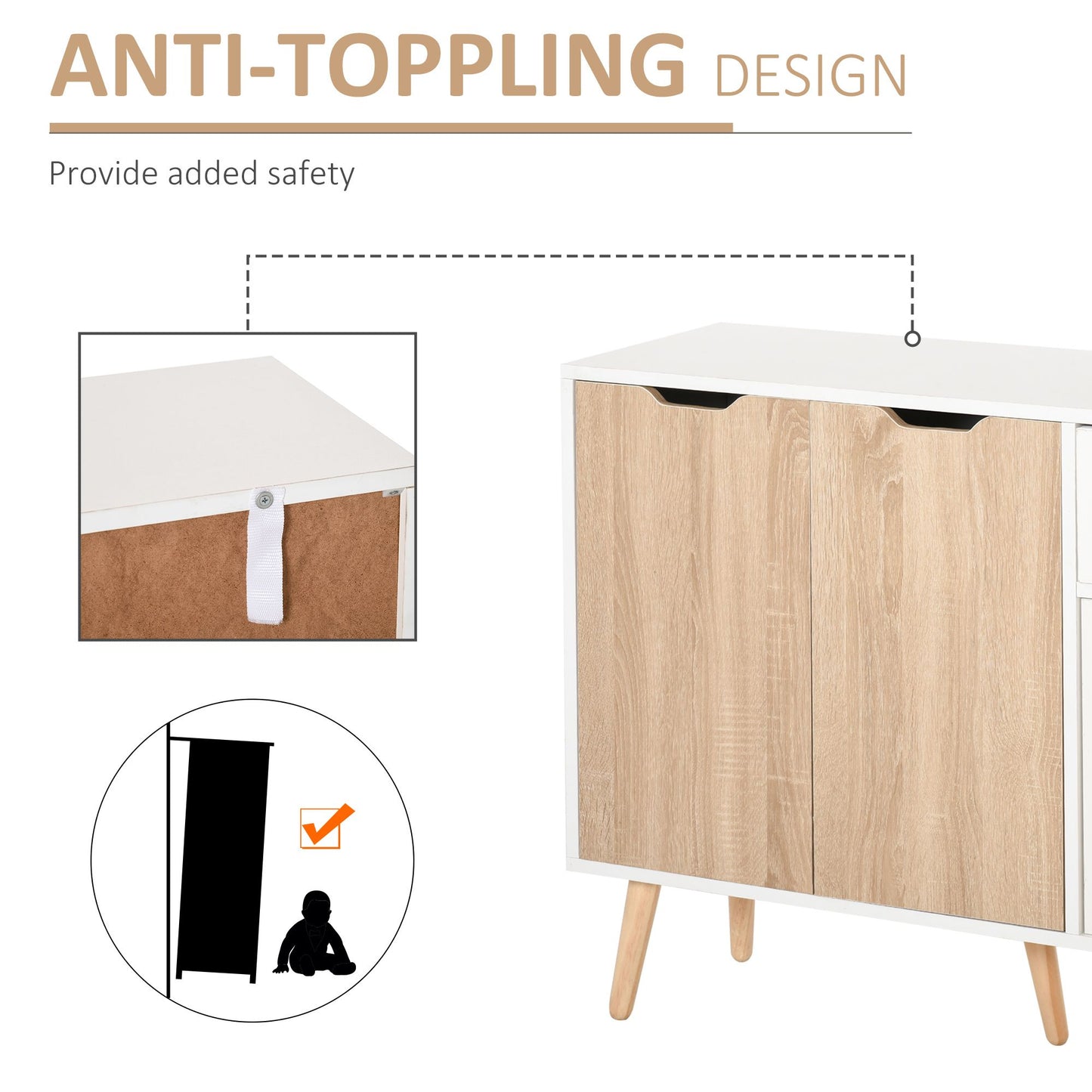 35" Sideboard Storage Cabinet with Drawer, White and Nature Wood
