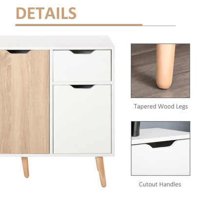35" Sideboard Storage Cabinet with Drawer, White and Nature Wood