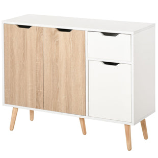 35" Sideboard Storage Cabinet with Drawer, White and Nature Wood