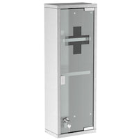 Wall Mount Medicine Cabinet, Bathroom Cabinet with 3 Tier Shelves, Stainless Steel Frame and Glass Door, Lockable with 2 Keys, Silver, 8" x 23"
