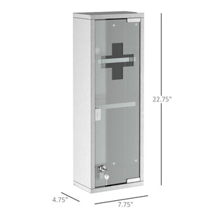 Wall Mount Medicine Cabinet, Bathroom Cabinet with 3 Tier Shelves, Stainless Steel Frame and Glass Door, Lockable with 2 Keys, Silver, 8" x 23"