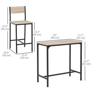 Industrial Bar Table Set Counter Height 3 Piece and 2 High Back Stools Set Dining Table Set for Small Space in the Dining Room