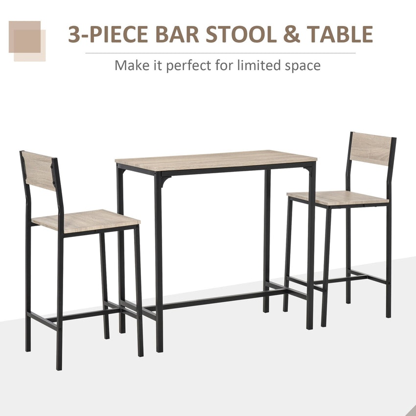 Industrial Bar Table Set Counter Height 3 Piece and 2 High Back Stools Set Dining Table Set for Small Space in the Dining Room