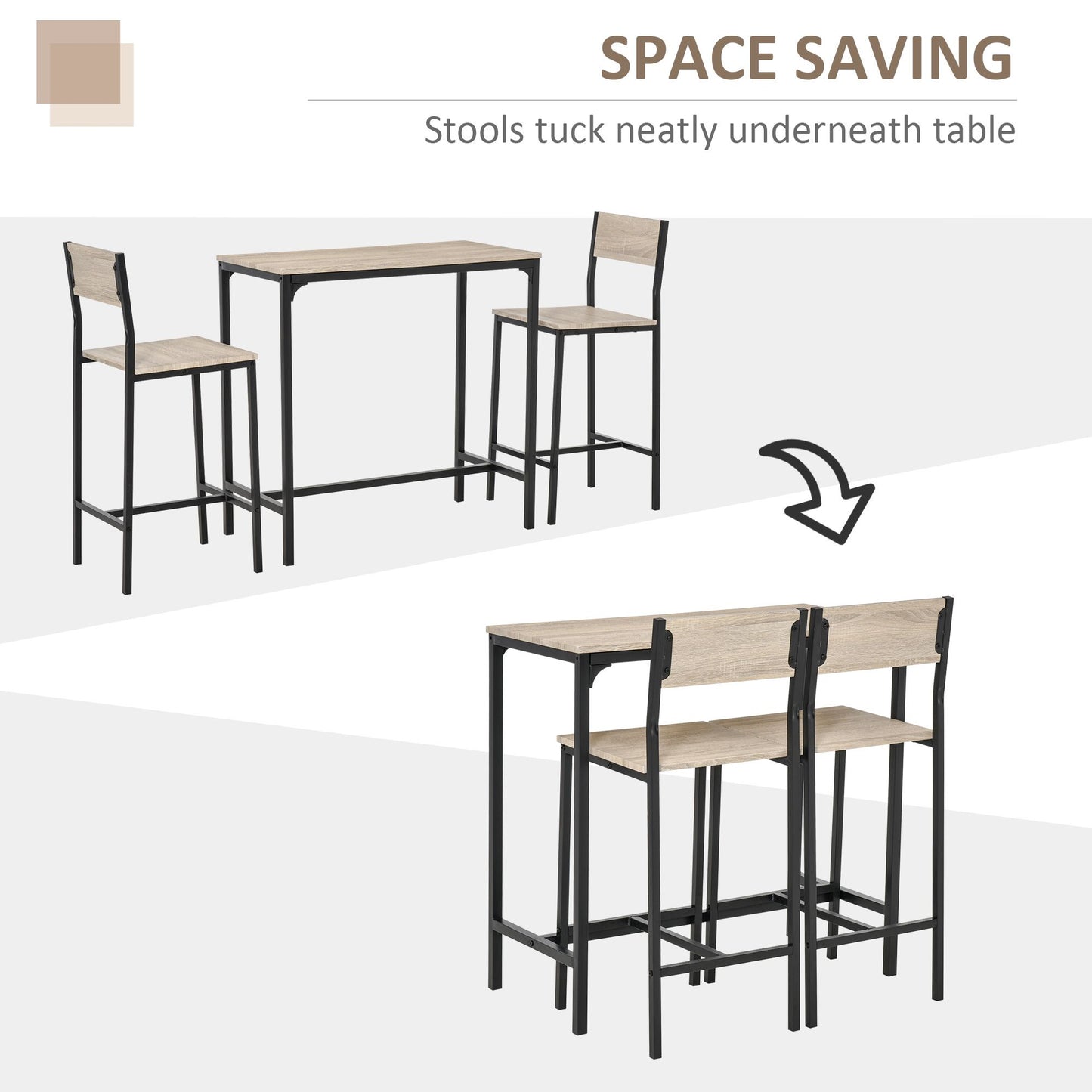 Industrial Bar Table Set Counter Height 3 Piece and 2 High Back Stools Set Dining Table Set for Small Space in the Dining Room