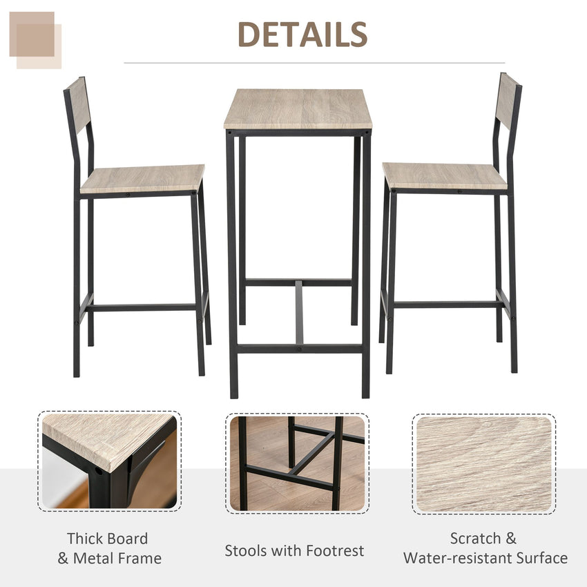 Industrial Bar Table Set Counter Height 3 Piece and 2 High Back Stools Set Dining Table Set for Small Space in the Dining Room