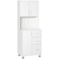 Modern Kitchen Cupboard with Storage Cabinet Hutch, 2 Cabinets, 3 Drawers and Open Countertop, White
