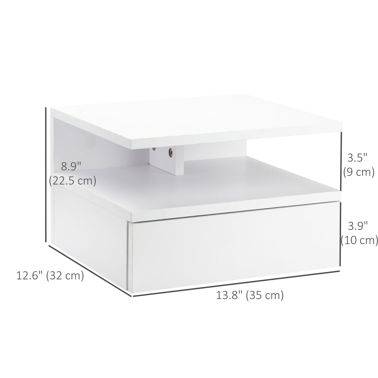 Set of Two Floating Bedside Tables with Drawer and Open Shelf for Bedroom, White