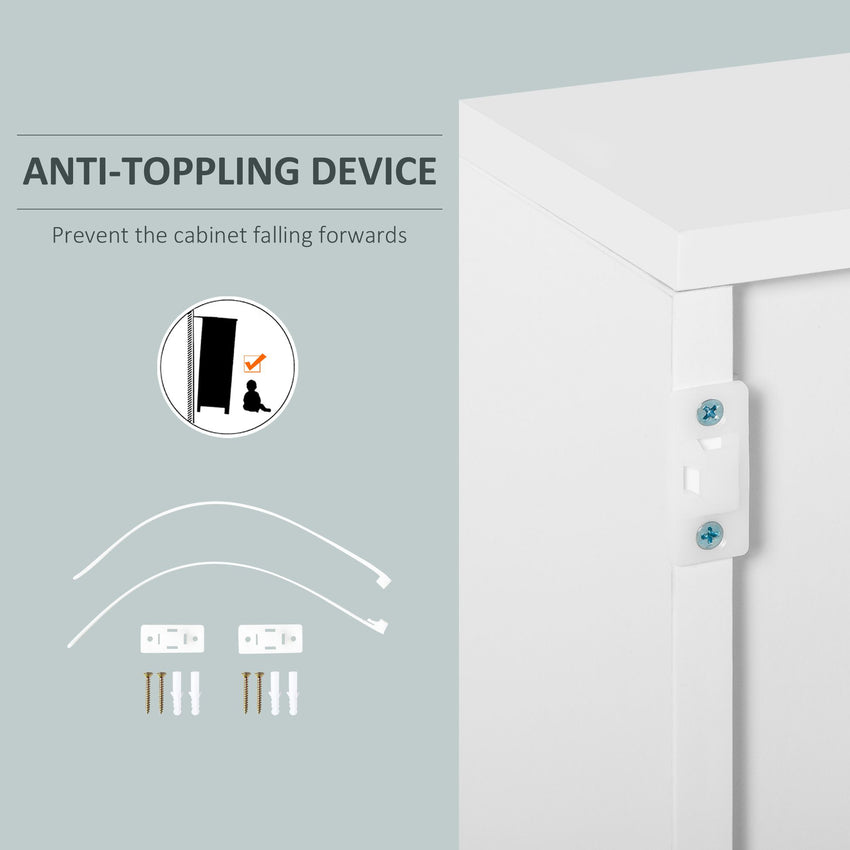 High Gloss Buffet Sideboard with 2 Drawers, 2 Doors and Adjustable Shelf, Kitchen Storage Cabinet with Push Open Design, Grey and White