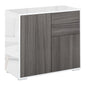 High Gloss Buffet Sideboard with 2 Drawers, 2 Doors and Adjustable Shelf, Kitchen Storage Cabinet with Push Open Design, Grey and White