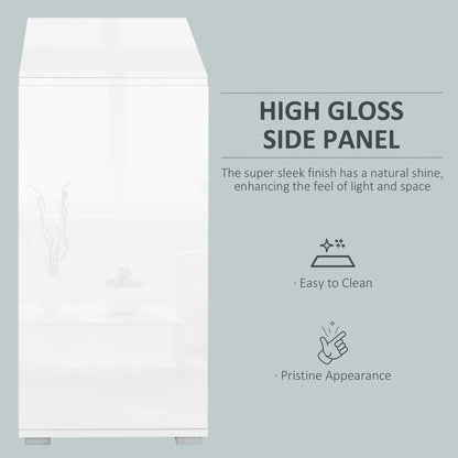 High Gloss Buffet Sideboard with 2 Drawers, 2 Doors and Adjustable Shelf, Kitchen Storage Cabinet with Push Open Design, Grey and White