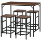 5 Pieces Industrial Rectangular Bar Table Set, Dining Table Set Breakfast Table with 4 Stools for Dining Room, Kitchen, Dinette, Rustic Brown