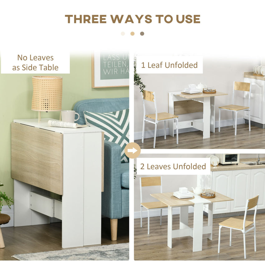 Drop Leaf Dining Table Wood Folding Table Multi-Use Side Table Dining Desk Space Saving Table, White/Oak