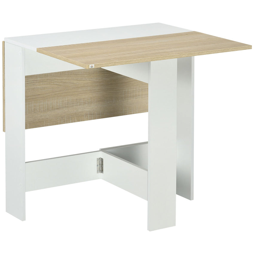 Drop Leaf Dining Table Wood Folding Table Multi-Use Side Table Dining Desk Space Saving Table, White/Oak