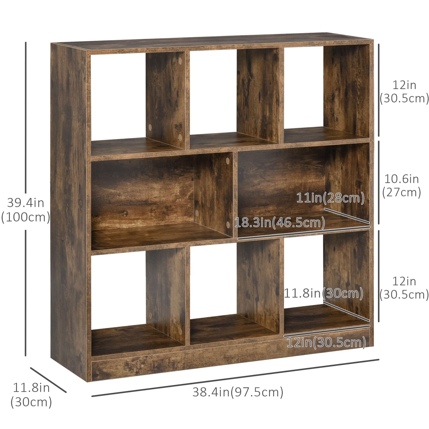 Storage Shelf 3-Tier Bookcase Display Rack Home Organizer for Home Office, Living Room, Playroom, Rustic Brown