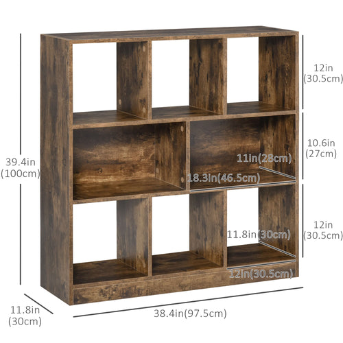 Storage Shelf 3-Tier Bookcase Display Rack Home Organizer for Home Office, Living Room, Playroom, Rustic Brown