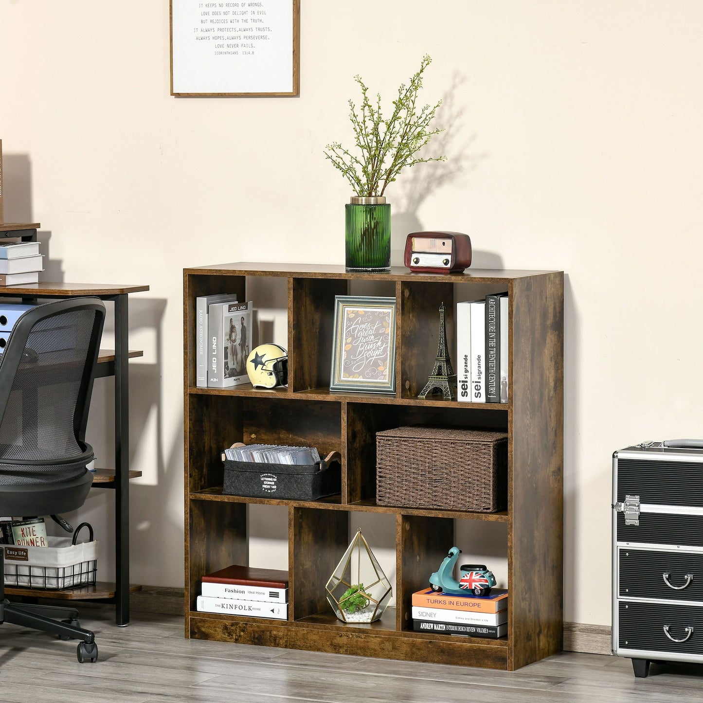 Storage Shelf 3-Tier Bookcase Display Rack Home Organizer for Home Office, Living Room, Playroom, Rustic Brown