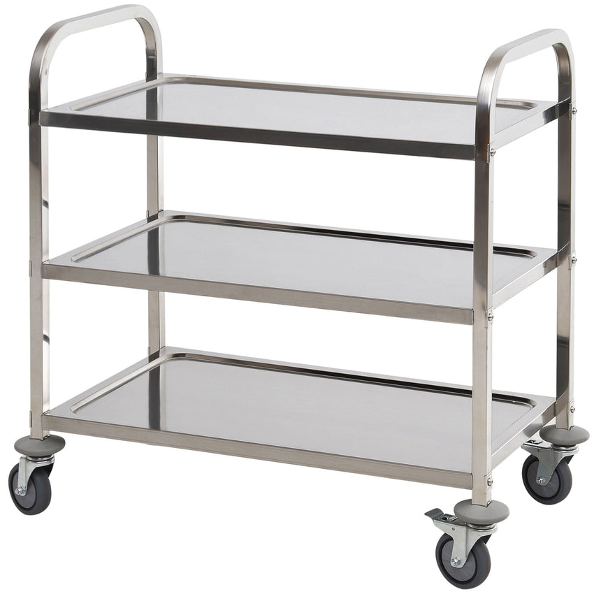 33" 3-Tier Kitchen Trolley Medical Treatment Laboratory Equipment Carts, Stainless Steel Rolling Kitchen Island, Wheeled Storage Utility Serving Cart, 330LBS Heavy Gauge