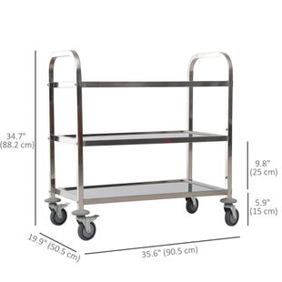 33" 3-Tier Kitchen Trolley Medical Treatment Laboratory Equipment Carts, Stainless Steel Rolling Kitchen Island, Wheeled Storage Utility Serving Cart, 330LBS Heavy Gauge