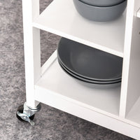 Modern Rolling Kitchen Island Cart with Drawer, Natural Wood Top, Towel Rack, Door Storage Cabinet, White