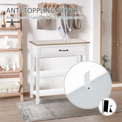 30" Console Table, Modern Narrow Entryway Table with Drawer and 2 Shelves, Sofa Table for Living Room, Hallway, White