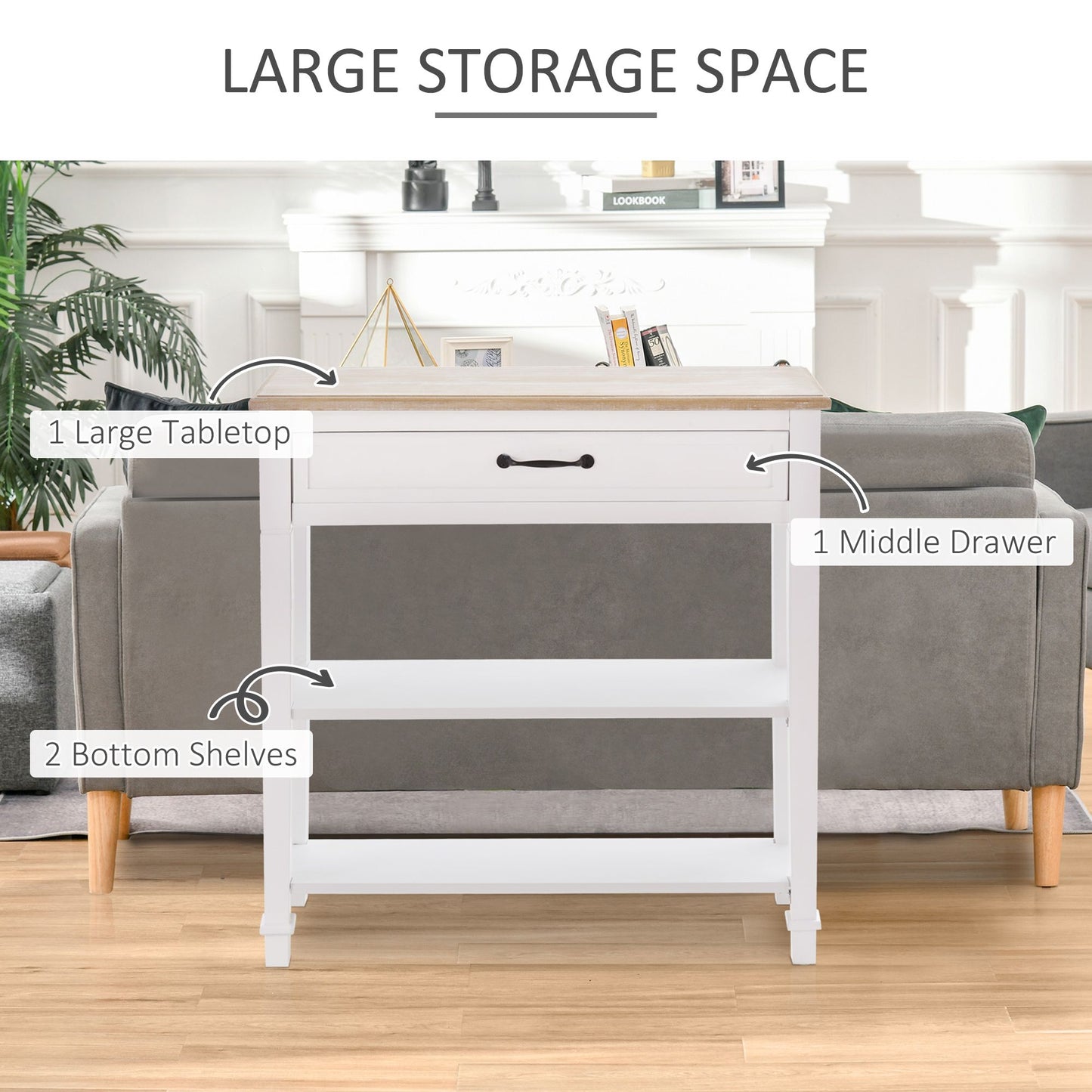 30" Console Table, Modern Narrow Entryway Table with Drawer and 2 Shelves, Sofa Table for Living Room, Hallway, White